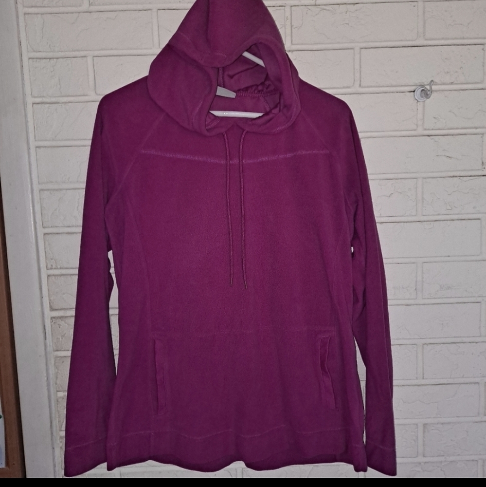 Columbia pink fleece hooded sweatshirt with hand warmer, XL
